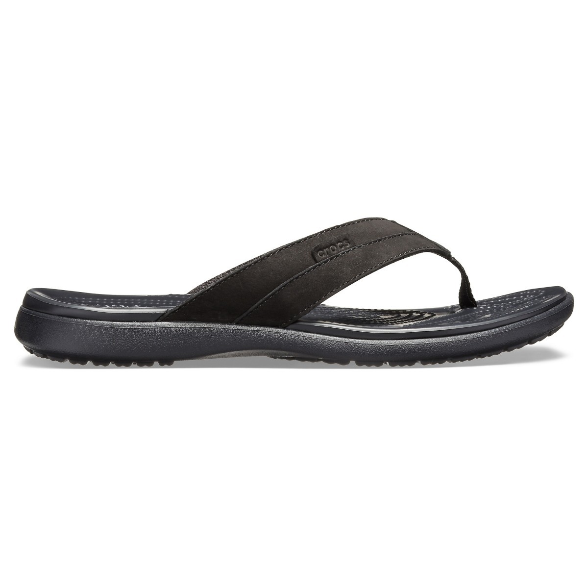 Șlapi Crocs Men's Santa Cruz Leather Flip Negru - Black/Black - imagine 5
